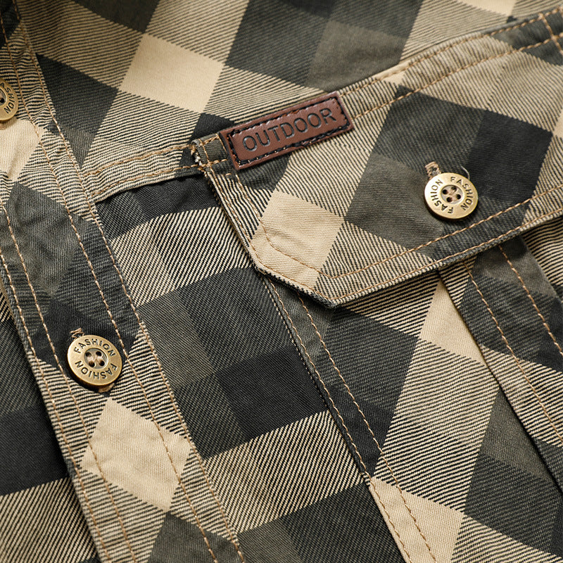 Herren nan kariertes Hemdjacke im Flanellstil mit doppelten Brusttaschen und robustem Baumwoll-Twill Drune