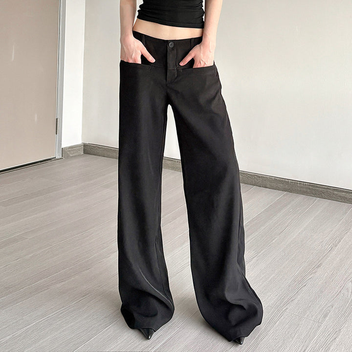 Damen Hochtaillierte Palazzo-Hose mit breitem Komfortbund, Frontknopf und weitem Bein Drune