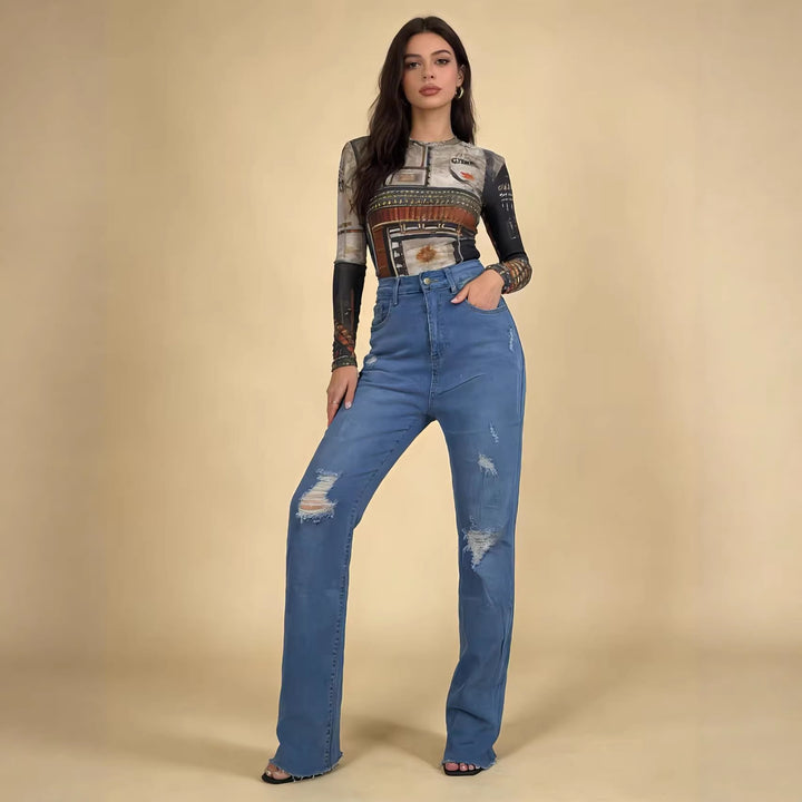Damen lässige Skinny-Jeans im modernen Destroyed-Look Drune