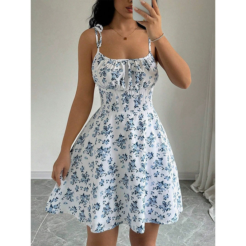 Damen Blumenkleid mit verstellbaren Spaghetti-Trägern und femininem Schnitt Drune