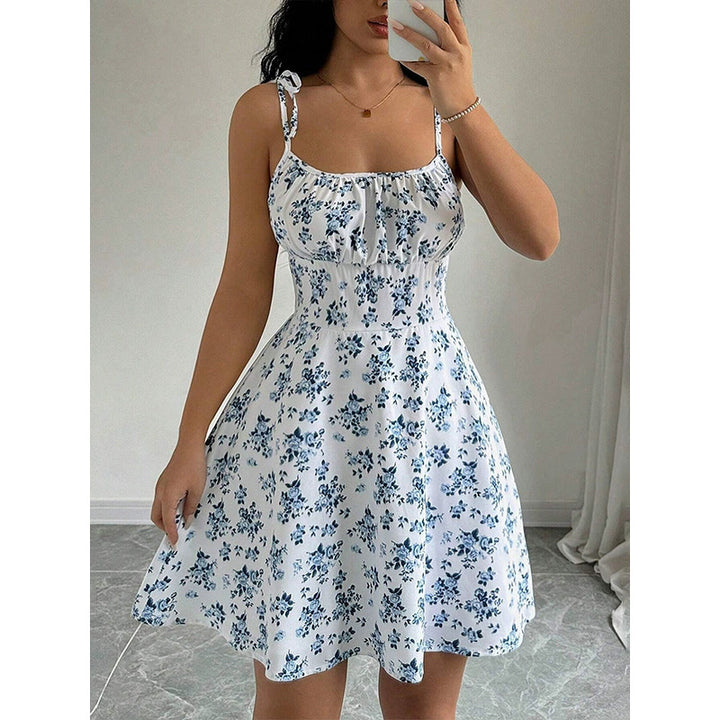 Damen Blumenkleid mit verstellbaren Spaghetti-Trägern und femininem Schnitt Drune