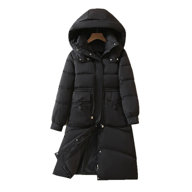 Damen Lange, warme Pufferjacke mit praktischen Taschen und Kapuze Drune