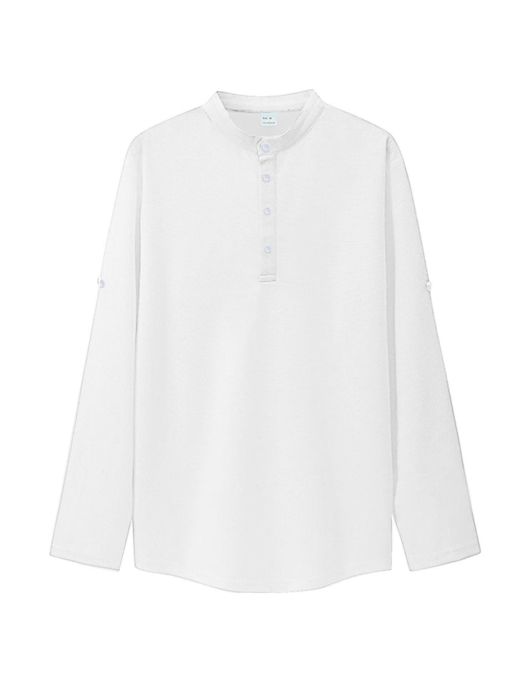 Damen nan oversized Langarm-Henley mit Stehkragen Waffelstruktur und Ärmelsicherung Drune