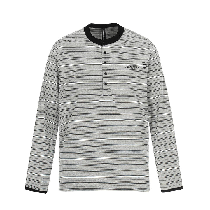 Herren Langarm-Henleyshirt mit Streifenmuster und Distressed-Details Drune