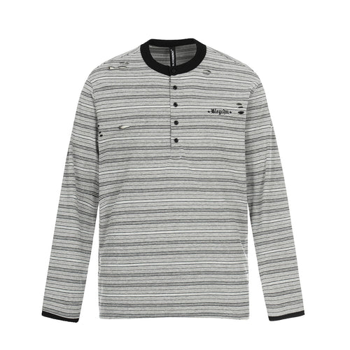 Herren Langarm-Henleyshirt mit Streifenmuster und Distressed-Details Drune