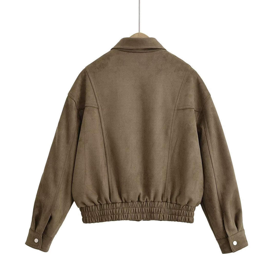 Damen modische Wildlederjacke mit tailliertem Schnitt und praktischen Taschen Drune