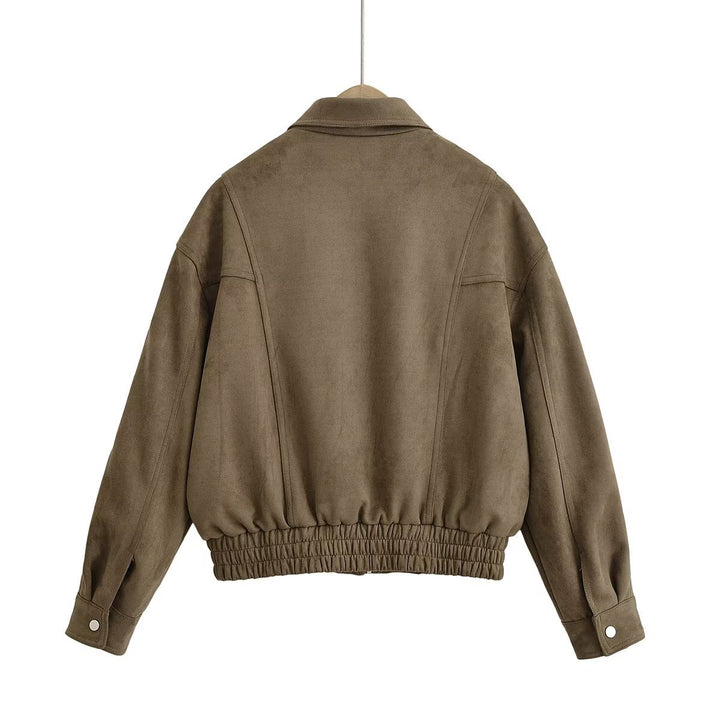 Damen modische Wildlederjacke mit tailliertem Schnitt und praktischen Taschen Drune