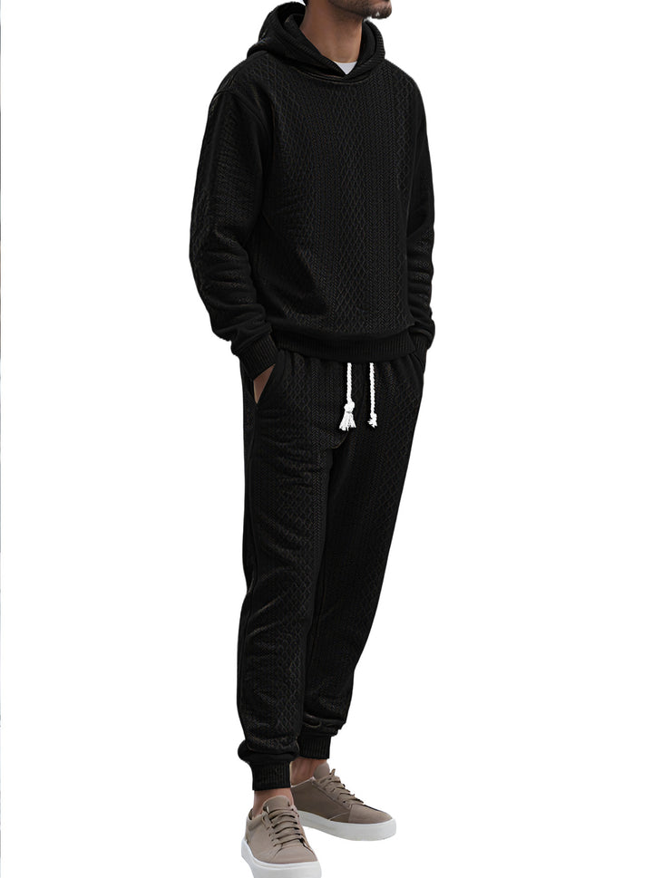 Herren Strukturierter Lounge-Set mit Kapuzenpullover und Jogginghose Drune