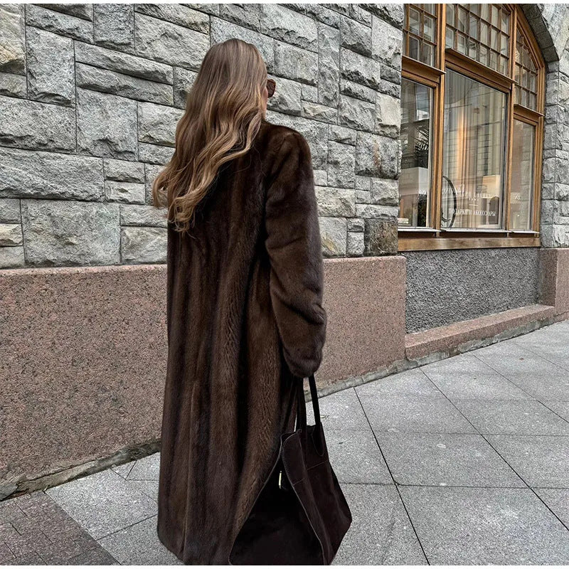 Damen Luxuriöser Kunstfellmantel mit weitem Schnitt und eleganten Details Drune