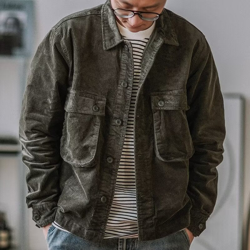 Herren Robustes Kord-Overshirt im Worker-Look mit aufgesetzten Pattentaschen Drune