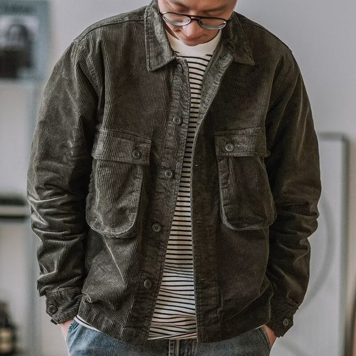 Herren Robustes Kord-Overshirt im Worker-Look mit aufgesetzten Pattentaschen Drune