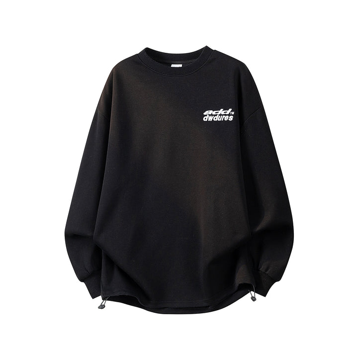 Damen Oversize-Sweatshirt mit gesticktem Schriftzug, abgerundetem Saum & überschnittener Schulter Drune