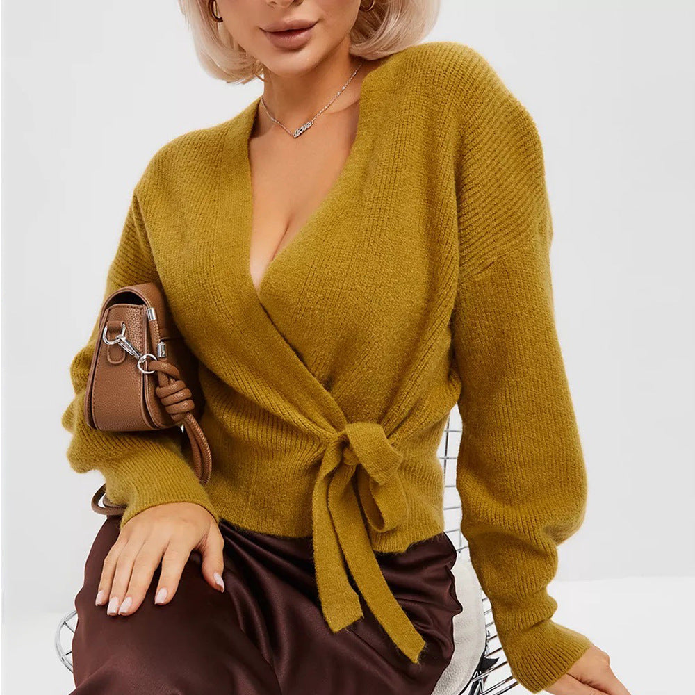 Damen Wickelstrickjacke mit schmeichelndem V-Ausschnitt und komfortablem Schnitt Drune