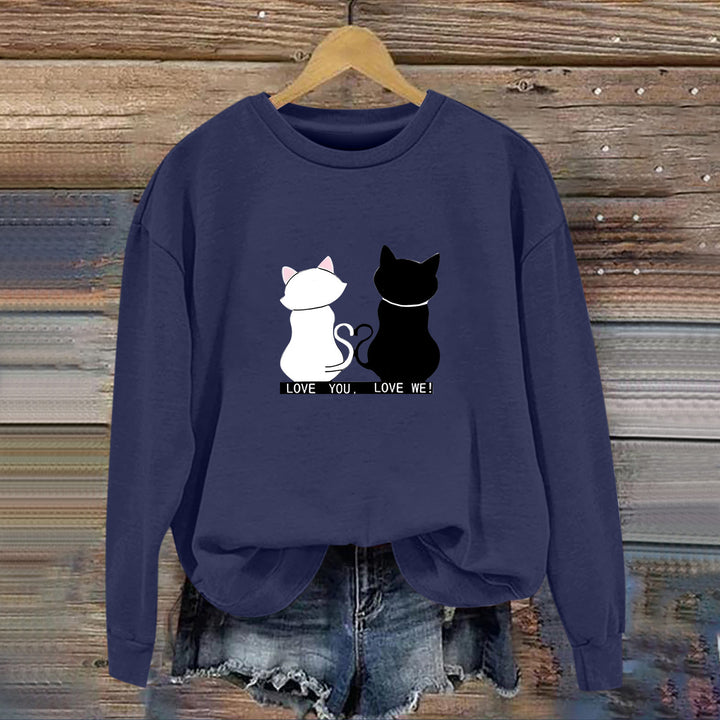 Damen Sweatshirt mit verspieltem Katzenmotiv und humorvollem Aufdruck Drune