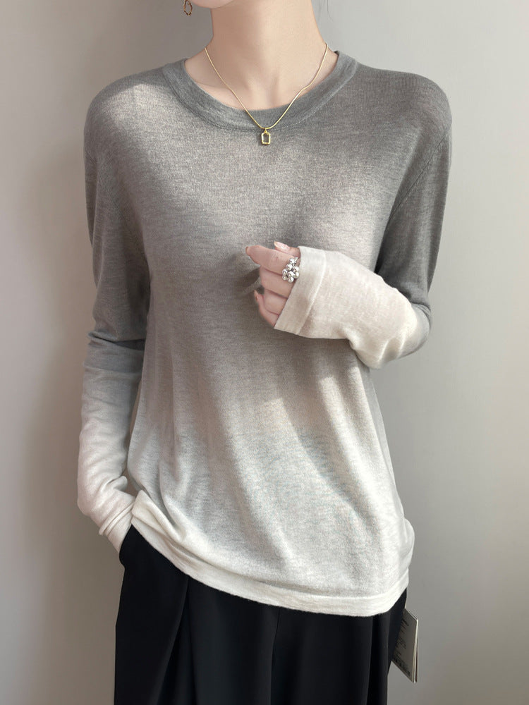 Damen Leichter Verlauf-Feinstrickpullover mit Rundhalsausschnitt und lockerer Passform Drune