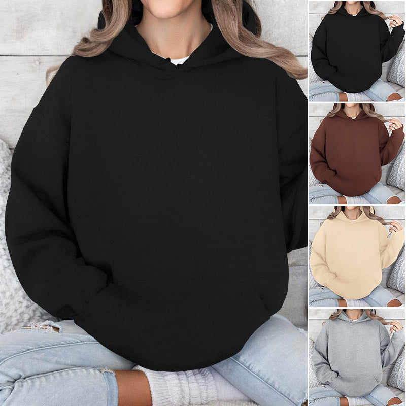 Damen Oversize-Kapuzenpullover im Cozy-Stil mit Kängurutasche und gerundetem Saum Drune