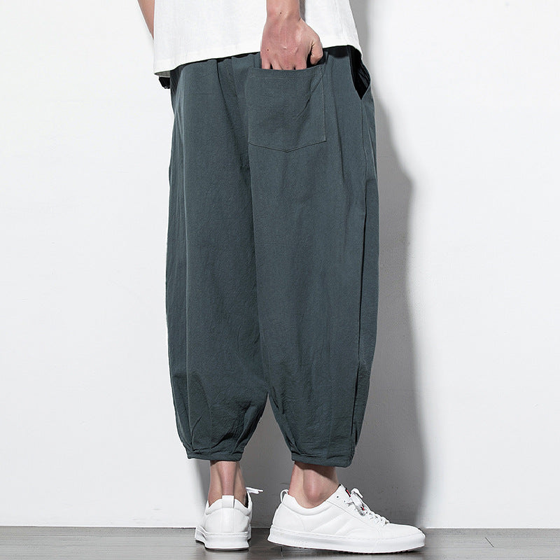 Herren Weite Harem-Loungehose mit elastischem Bund und gerafften Knöchelabschlüssen Drune