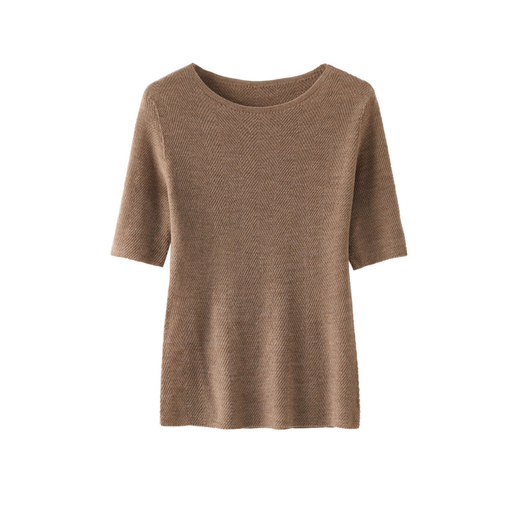 Damen Lockeres Feinstrick-Tunika-Shirt mit U-Boot-Ausschnitt und Fischgrätstruktur Drune