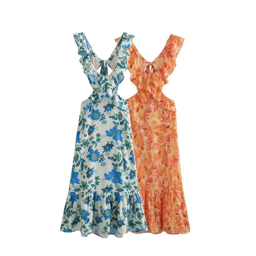 Damen Maxikleid mit weichem V-Ausschnitt und verspieltem Volant Drune