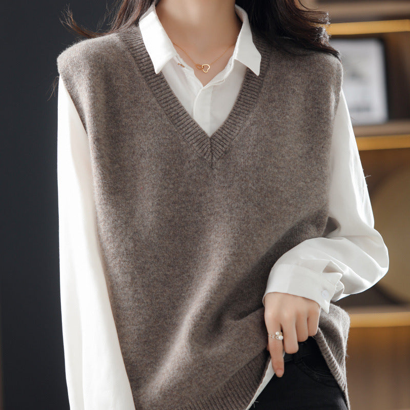 Damen Ärmellose Strickweste mit V-Ausschnitt und feiner Textur Drune