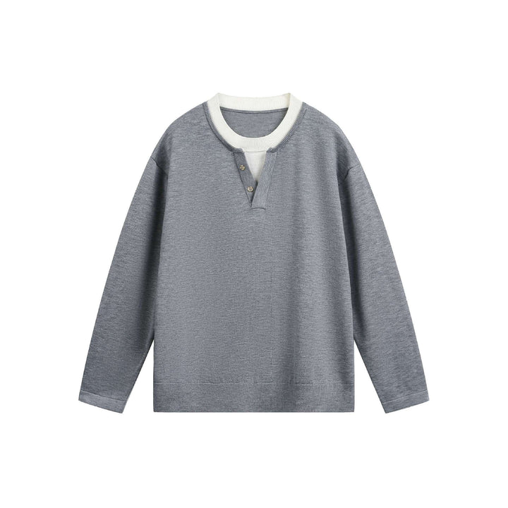 Unisex Lässiges Oversize‑Sweatshirt mit Henley‑Knopfleiste und geripptem Layer‑Kragen Drune