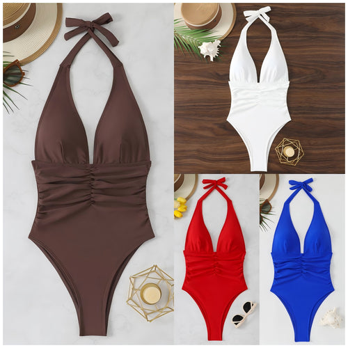 Damen Eleganter Badeanzug mit Raffungen Drune