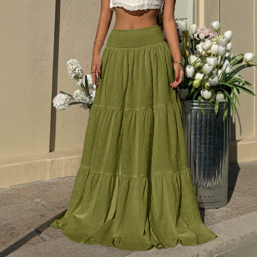 Damen Maxirock im lässigen Boho-Stil mit voluminösen Stufen Drune