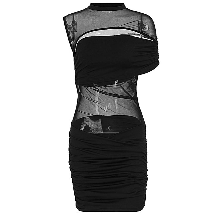 Damen figurbetontes Kleid mit transparenten Einsätzen und raffinierten Drapierungen Drune