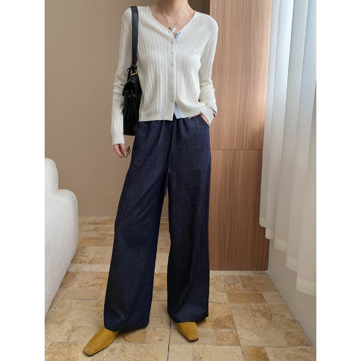 Damen lässige Strickjacke mit V-Ausschnitt und Knopfdetail Drune