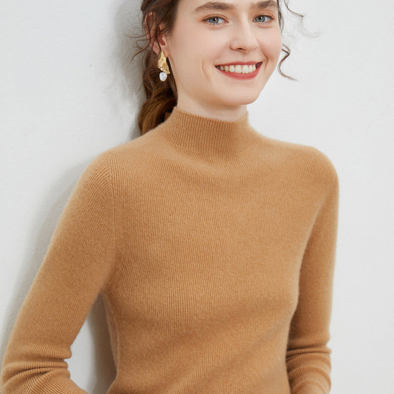 Damen Leichter taillierter Mockneck-Pullover in kaschmirähnlicher Mohair-Optik mit feiner Rippenstruktur Drune