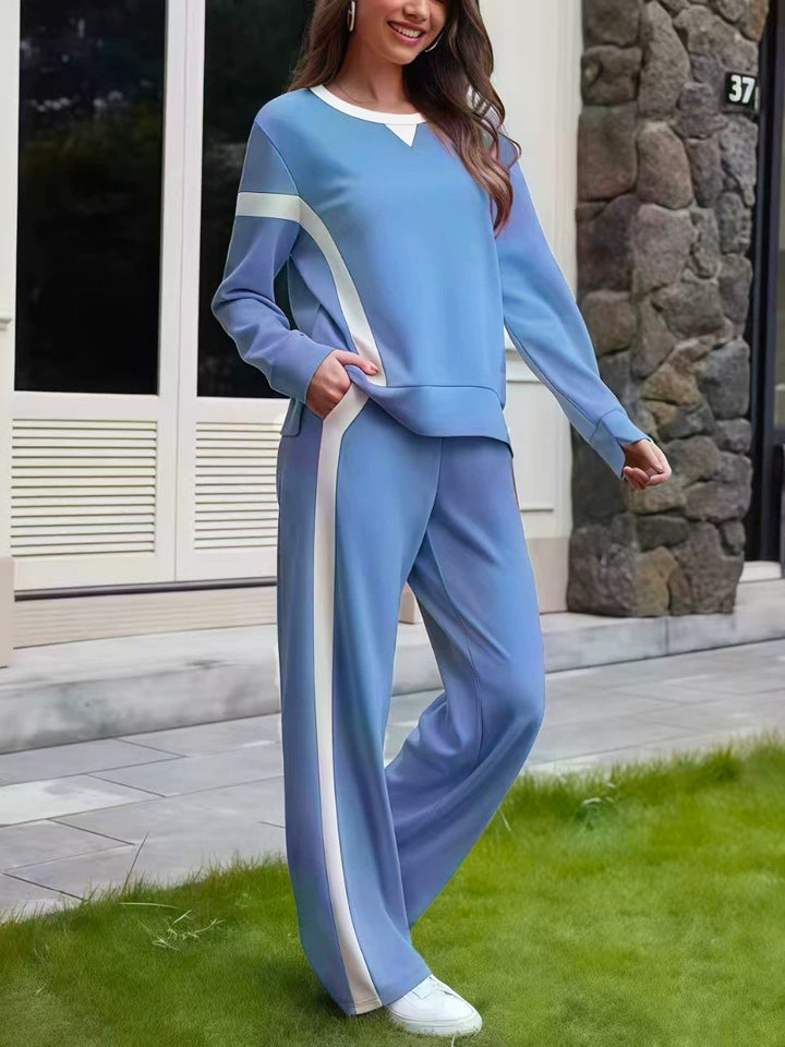 Damen Lounge-Set aus weichem Jersey mit weitem Bein und Kontraststreifen Drune
