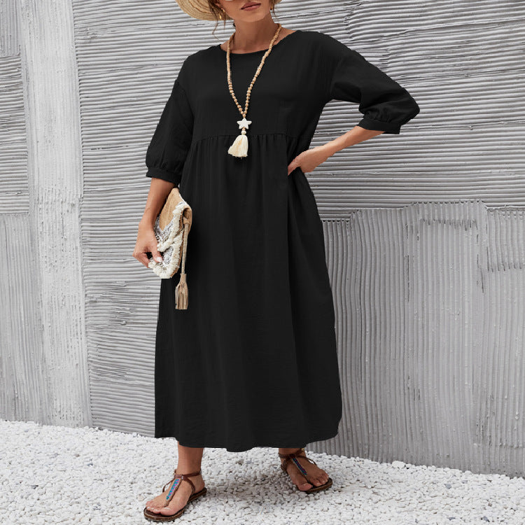 Damen Maxikleid mit eleganter Taillierung und voluminösen Ärmeln Drune