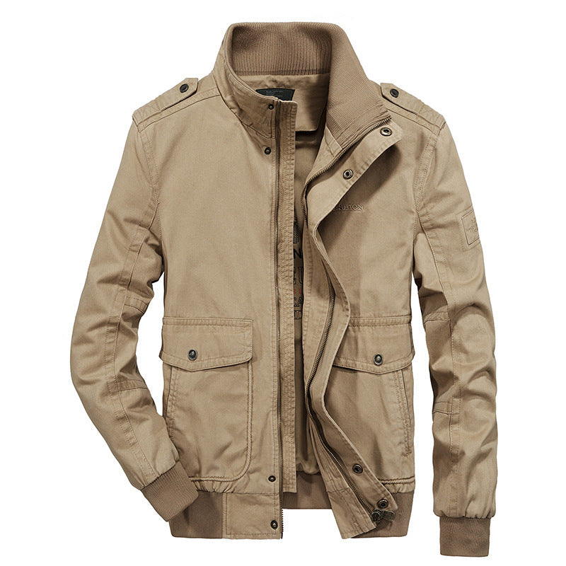 Herren Vintage-Canvas-Blouson mit hochschließendem Stehkragen und aufgesetzten Klappentaschen Drune