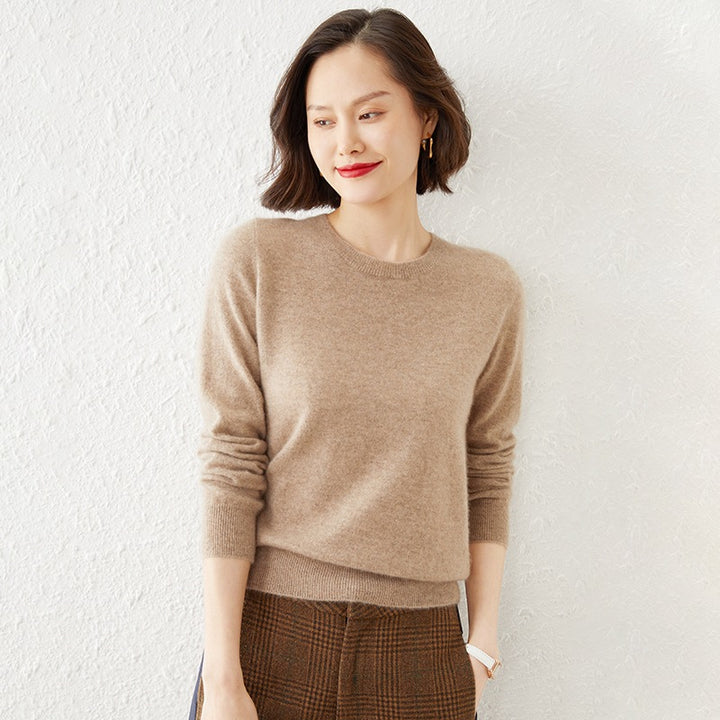 Damen Kurzgeschnittener Feinstrickpullover mit Rundhalsausschnitt und geripptem Bund Drune