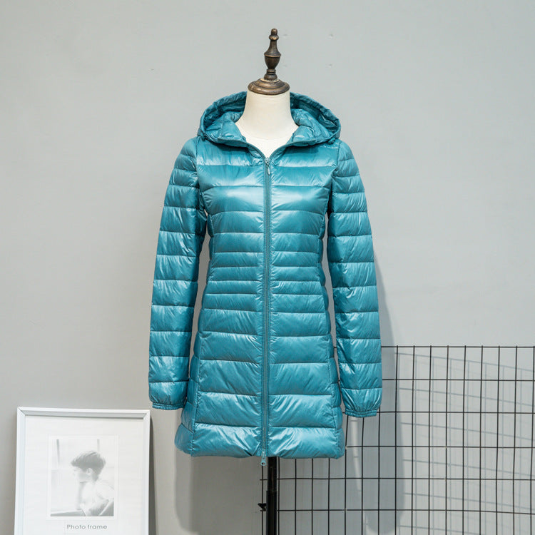 Damen Leicht gesteppte Langjacke mit Kapuze und schlanker Silhouette Drune