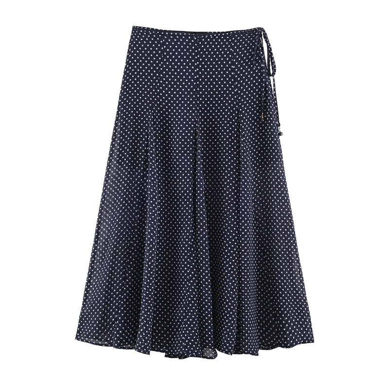 Damen Fließender A‑Linien Midirock mit Polka‑Dot‑Print und Bindeschleife Drune
