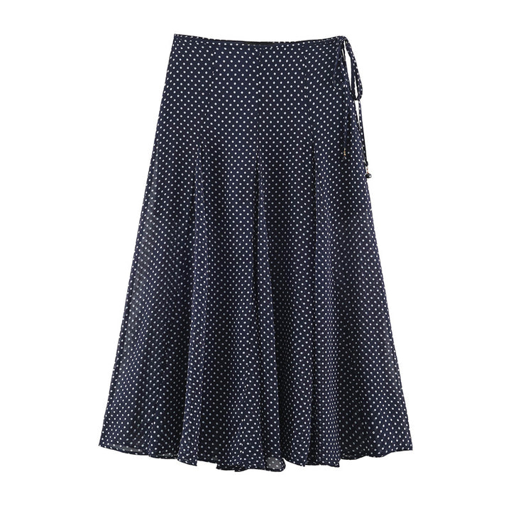 Damen Fließender A‑Linien Midirock mit Polka‑Dot‑Print und Bindeschleife Drune