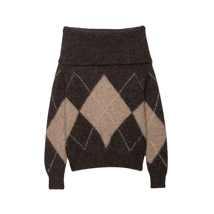 Damen lässiger Strickpullover mit modernem Rauten-Muster Drune