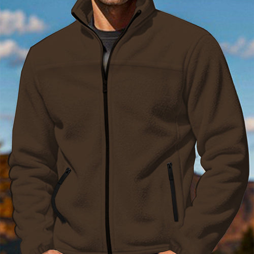 Herren Fleece-Übergangsjacke mit Stehkragen, durchgehendem Reißverschluss und Reißverschlusstaschen Drune