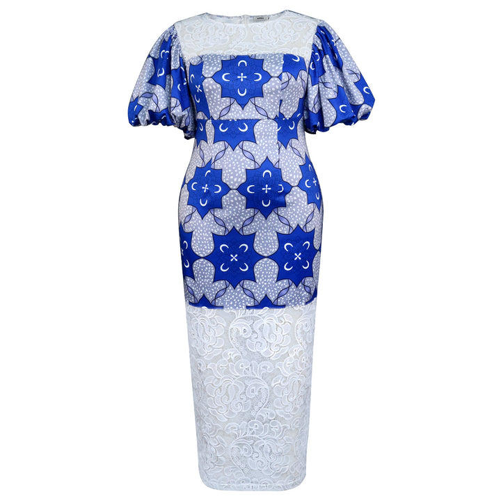 Damen Elegantes Langarmkleid mit ausgefallenen Puffärmeln und Spitzenbesatz Drune