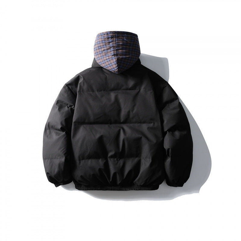 Unisex Wattierte Pufferjacke im kastigen Schnitt mit karierter Einsatzkapuze und hohem Stehkragen Drune