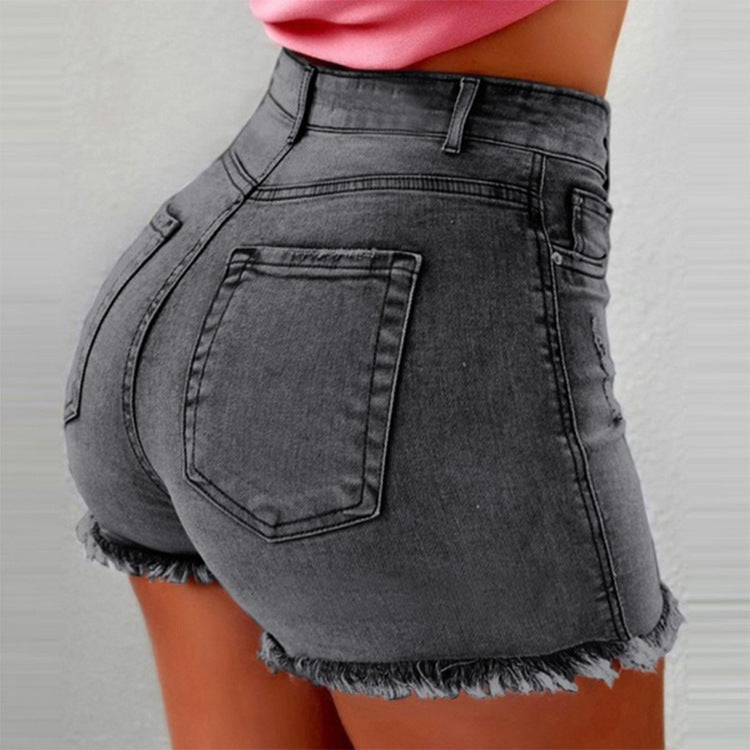Damen High-Waist Denim-Shorts mit fransigem Saum Drune