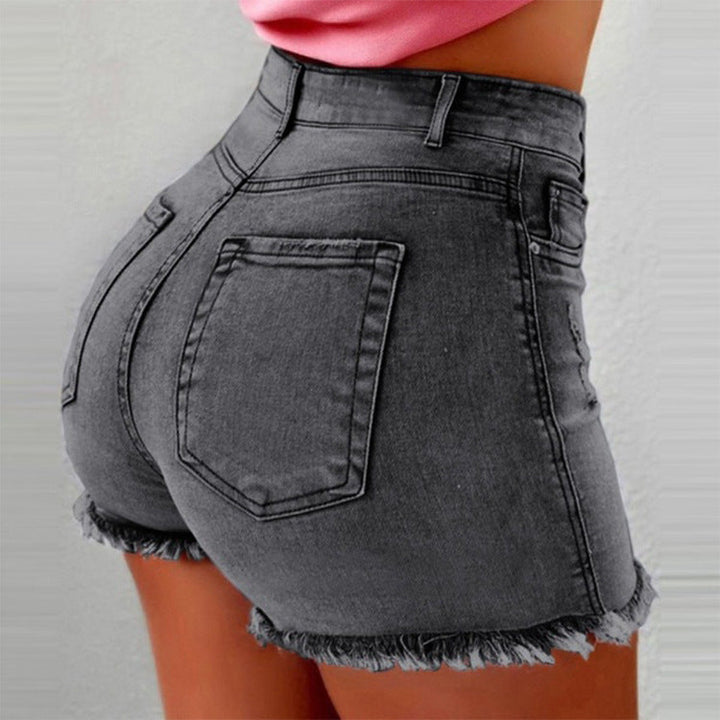Damen High-Waist Denim-Shorts mit fransigem Saum Drune