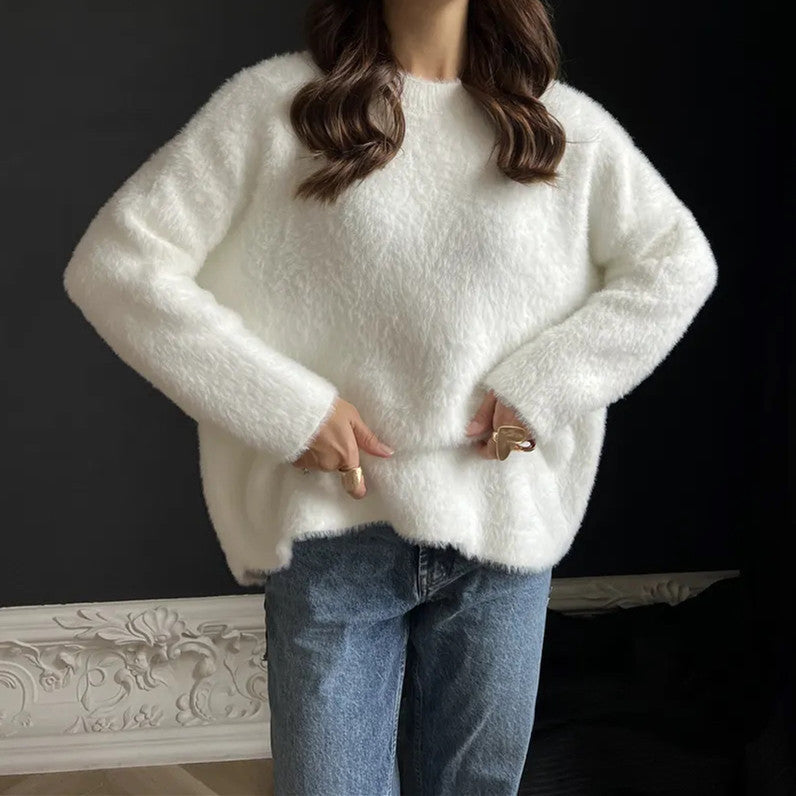 Damen Flauschiger Oversize-Pullover im Angora-Look mit kastiger Silhouette Drune