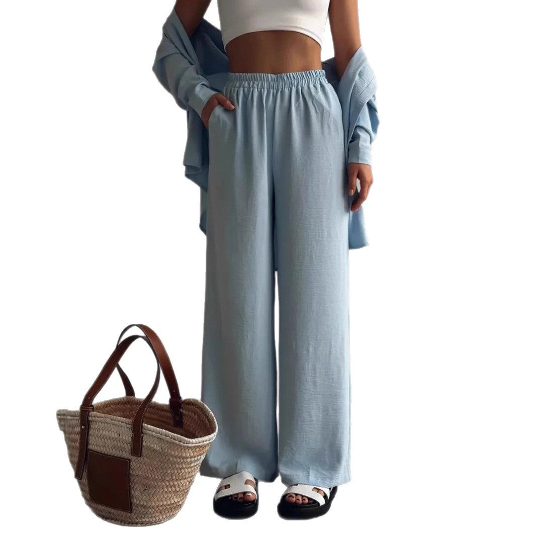 Damen Zweiteiliges Lounge-Set Oversize-Bluse mit Brusttasche und weiter Palazzo-Hose Drune