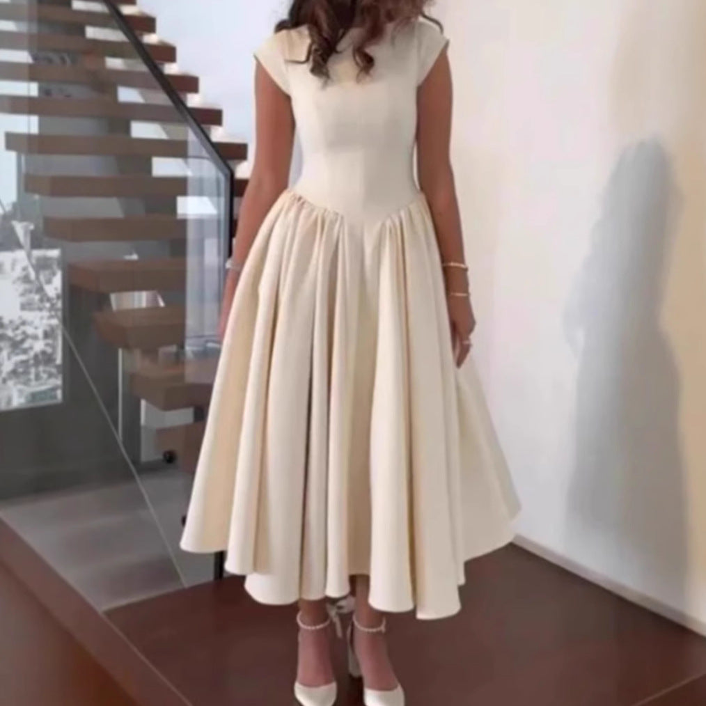 Damen A-Linien Maxikleid mit elegantem Rundhalsausschnitt und fließendem Rock Drune