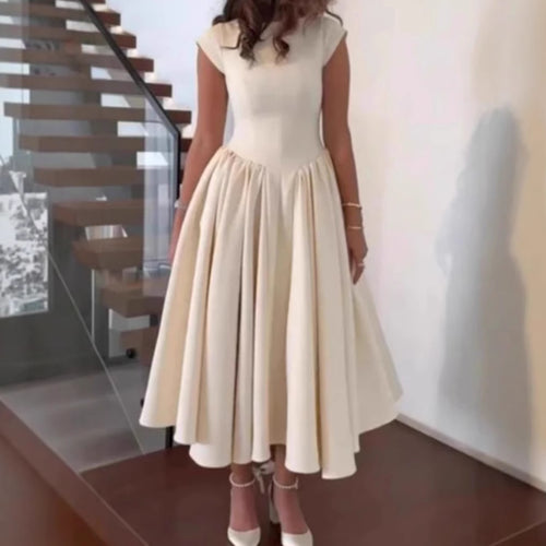 Damen A-Linien Maxikleid mit elegantem Rundhalsausschnitt und fließendem Rock Drune