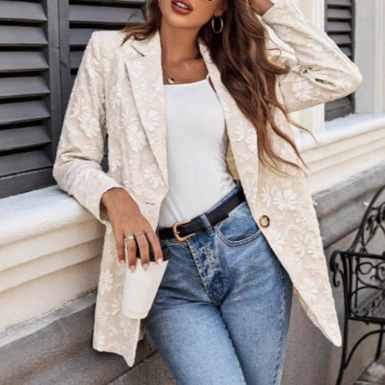 Damen Elegante Blazerjacke mit floralem Stickdesign Drune