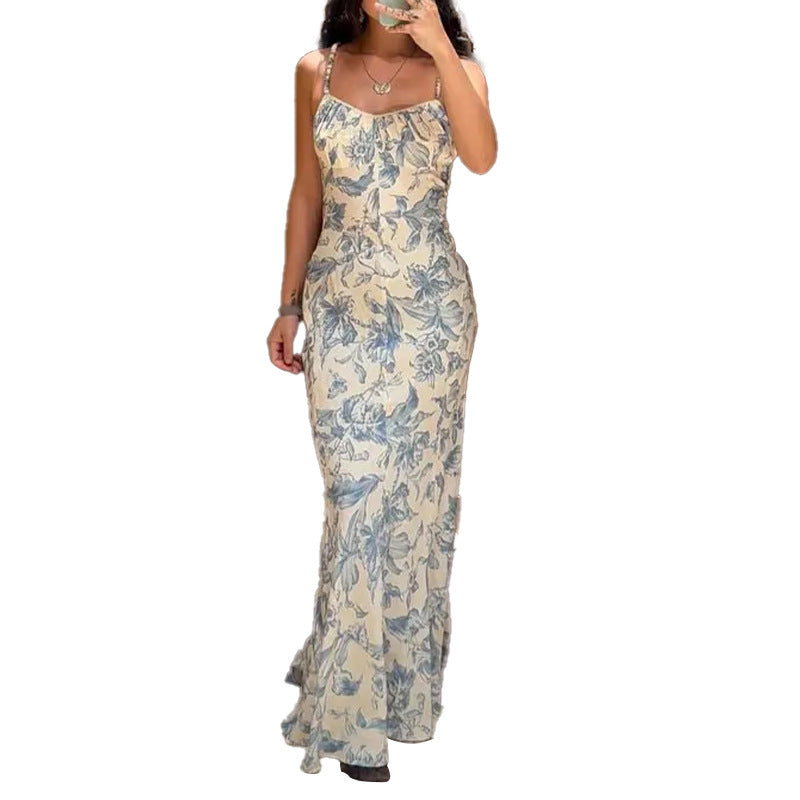 Damen Elegantes Maxikleid mit floralem Druck und schmalen Trägern Drune