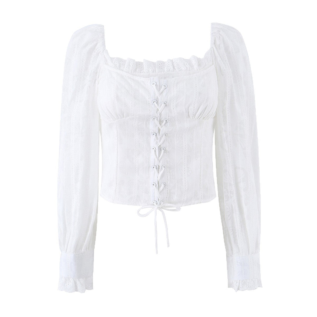Damen Corsagen-Top im Broderie‑Look mit Schnürung und Puffärmeln Drune